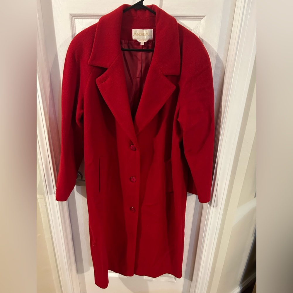 Vintage Andrea II Red Lined Long Sleeve Button Up Coat Size 12